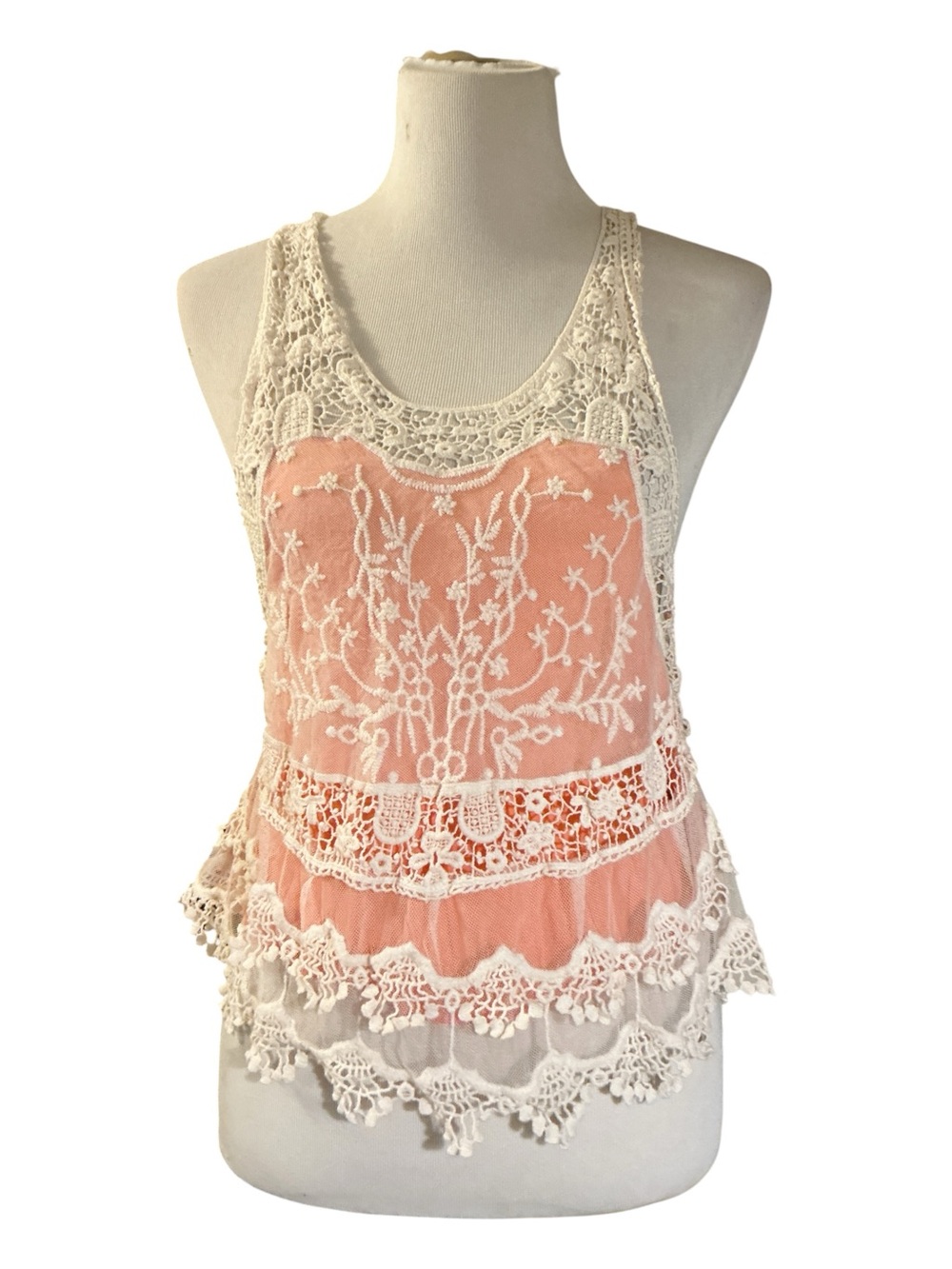 Jolt Peach and Cream Crochet Lace Camisole